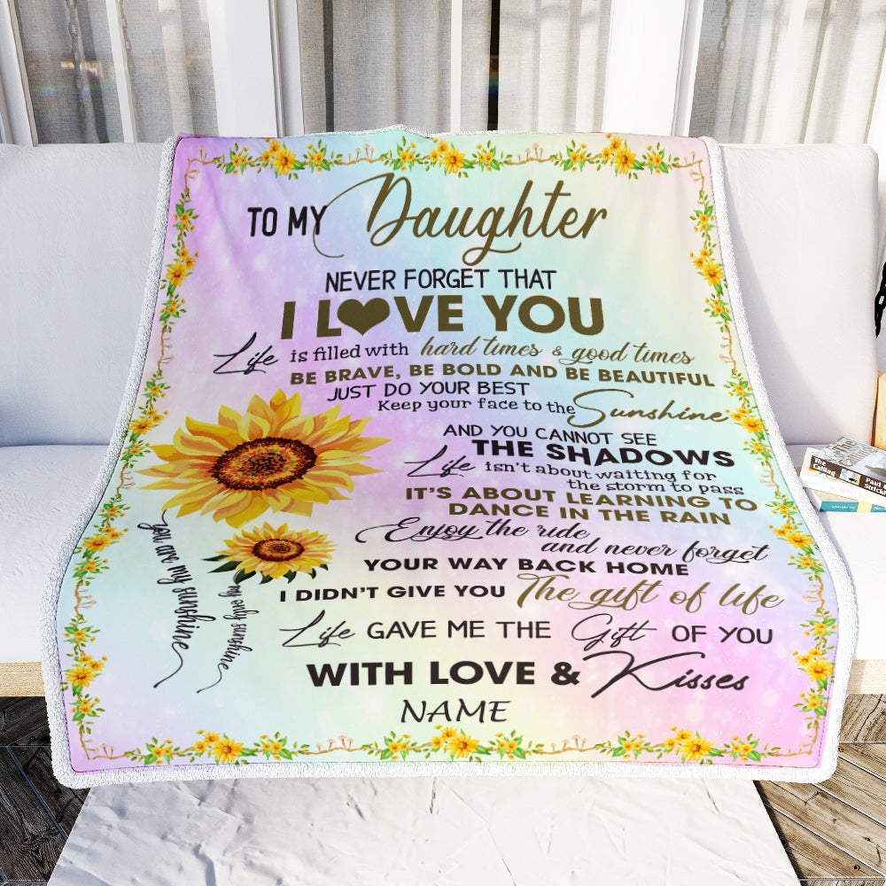 Personalized To My Daughter Blanket From Mom Mother Dad Sunflower Never Forget That I Love You Daughter Birthday Christmas Bed Quilt Fleece Throw Blanket | siriusteestore