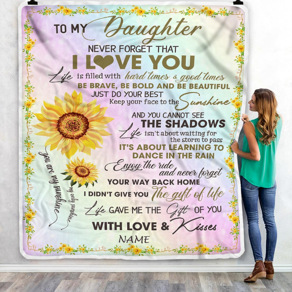 Personalized To My Daughter Blanket From Mom Mother Dad Sunflower Never Forget That I Love You Daughter Birthday Christmas Bed Quilt Fleece Throw Blanket | siriusteestore