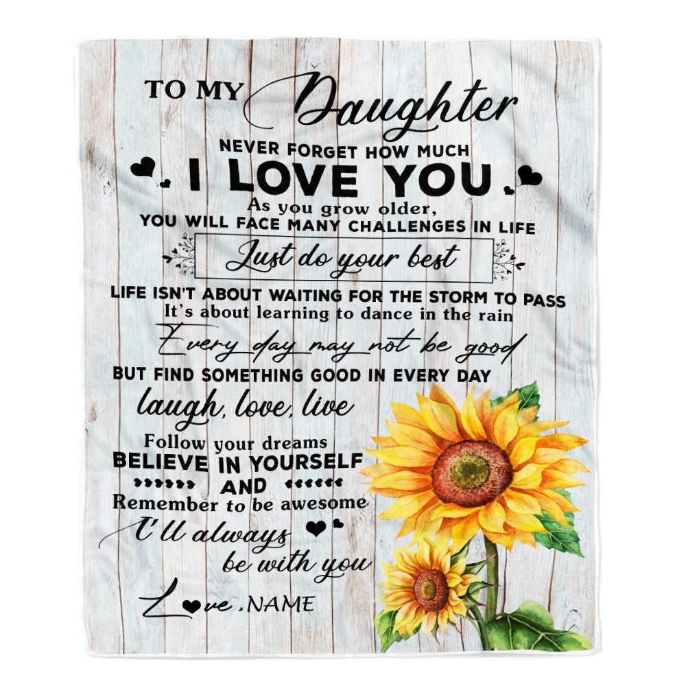 Personalized To My Daughter Blanket From Mom Mother Dad Sunflower Wood Laugh Love Live Daughter Birthday Christmas Customized Bed Quilt Fleece Throw Blanket | siriusteestore