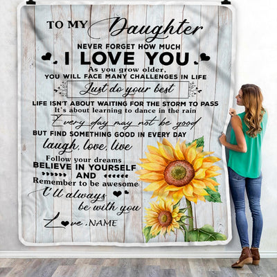 Personalized To My Daughter Blanket From Mom Mother Dad Sunflower Wood Laugh Love Live Daughter Birthday Christmas Customized Bed Quilt Fleece Throw Blanket | siriusteestore