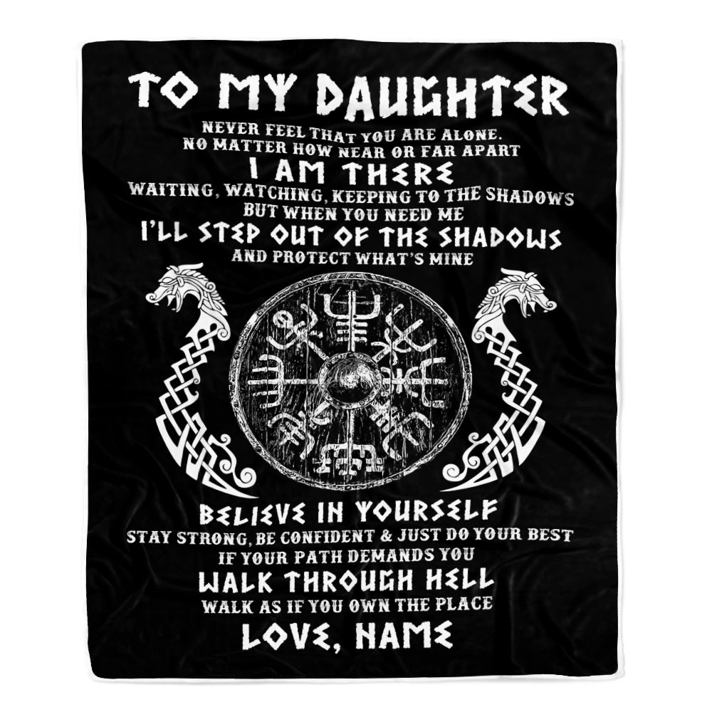 Personalized To My Daughter Blanket Viking Never Feel You Are Alone Odin Scandinavian Norse Runes Daughter Birthday Christmas Customized Fleece Throw Blanket | siriusteestore