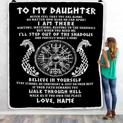Personalized To My Daughter Blanket Viking Never Feel You Are Alone Odin Scandinavian Norse Runes Daughter Birthday Christmas Customized Fleece Throw Blanket | siriusteestore