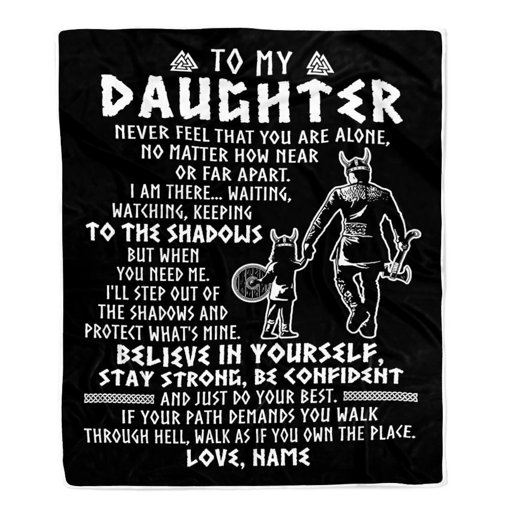 Personalized To My Daughter Blanket Viking Never Feel You Are Alone Scandinavian Runes Viking Daughter Birthday Christmas Customized Bed Fleece Blanket | siriusteestore