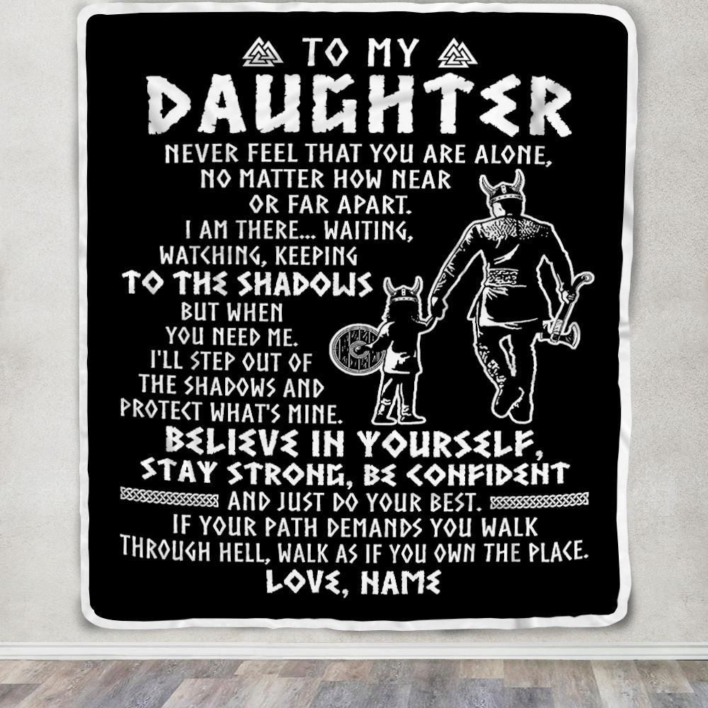 Personalized To My Daughter Blanket Viking Never Feel You Are Alone Scandinavian Runes Viking Daughter Birthday Christmas Customized Bed Fleece Blanket | siriusteestore