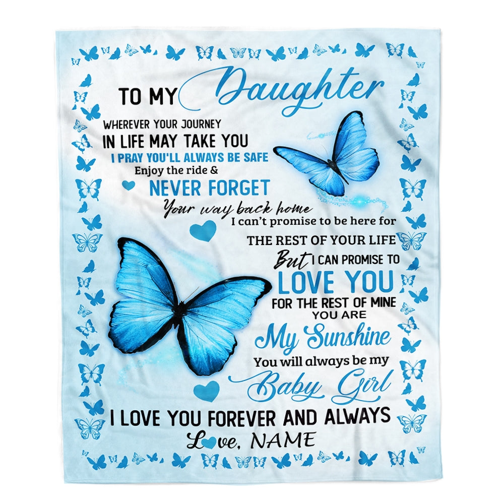 Personalized To My Daughter Blanket from Mom Dad Butterfly You are My Sunshine I Love You Daughter Birthday Christmas Customized Fleece Blanket | siriusteestore
