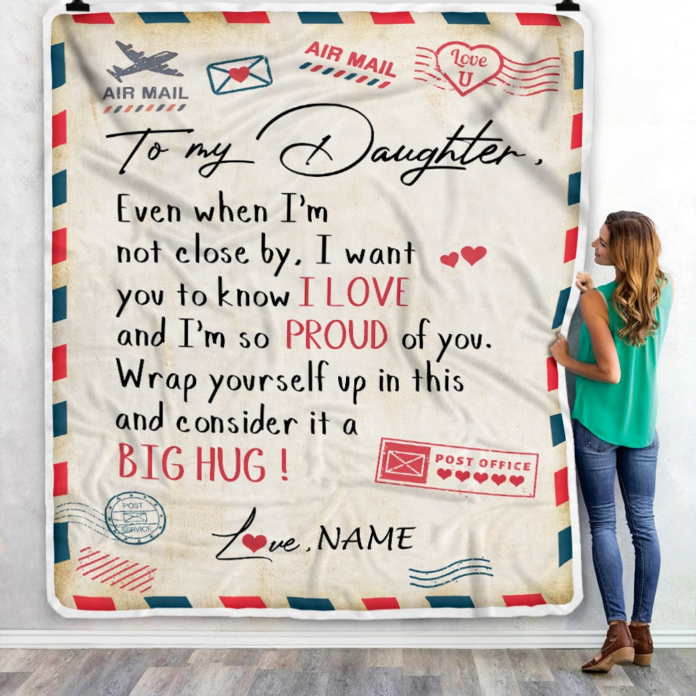 Personalized To My Daughter Blanket from Mom Dad Proud Of You Air Mail Letter Daughter Birthday Christmas Gift Customized Bed Quilt Fleece Throw Blanket | siriusteestore
