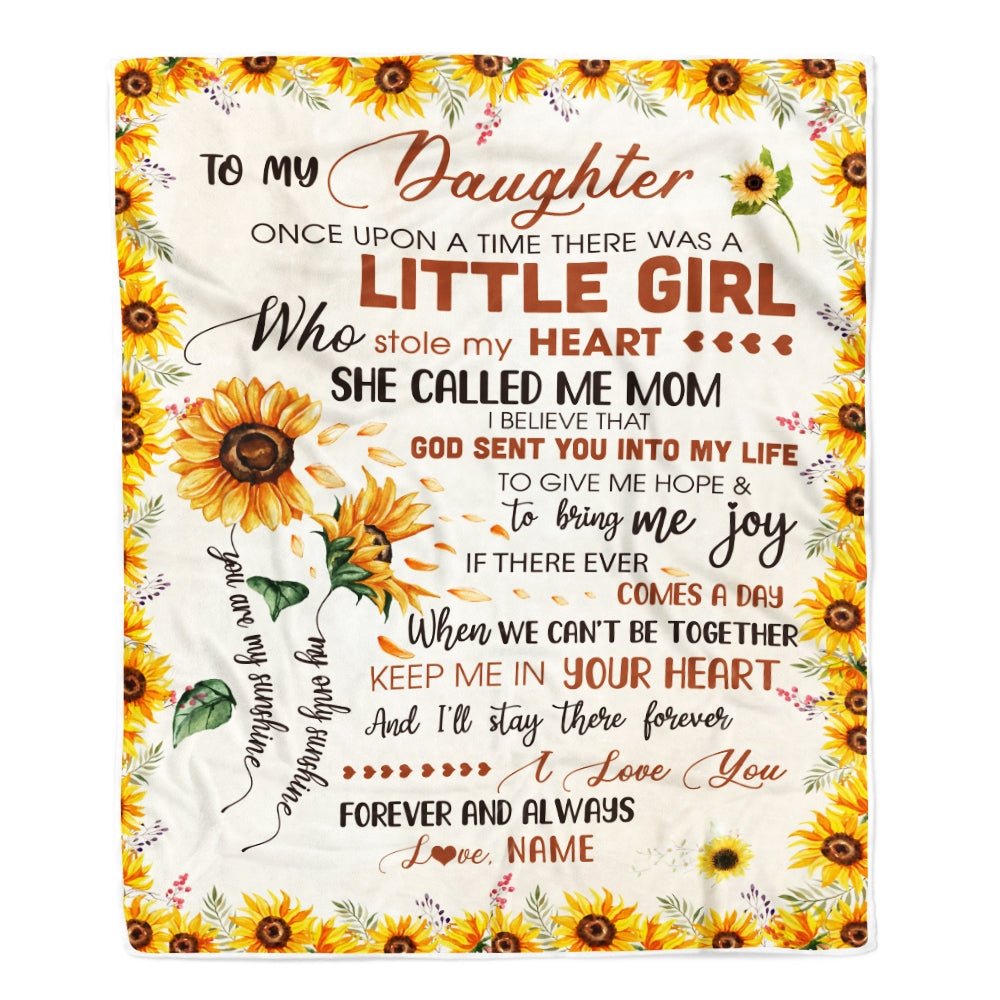 Personalized To My Daughter Blanket from Mom Dad Sunflower Once Upon A Time There Was A Little Girl Birthday Christmas Customized Fleece Blanket | siriusteestore