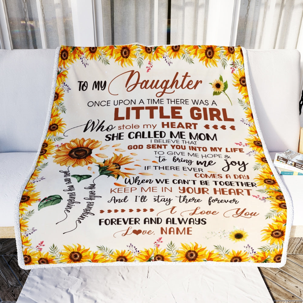 Personalized To My Daughter Blanket from Mom Dad Sunflower Once Upon A Time There Was A Little Girl Birthday Christmas Customized Fleece Blanket | siriusteestore