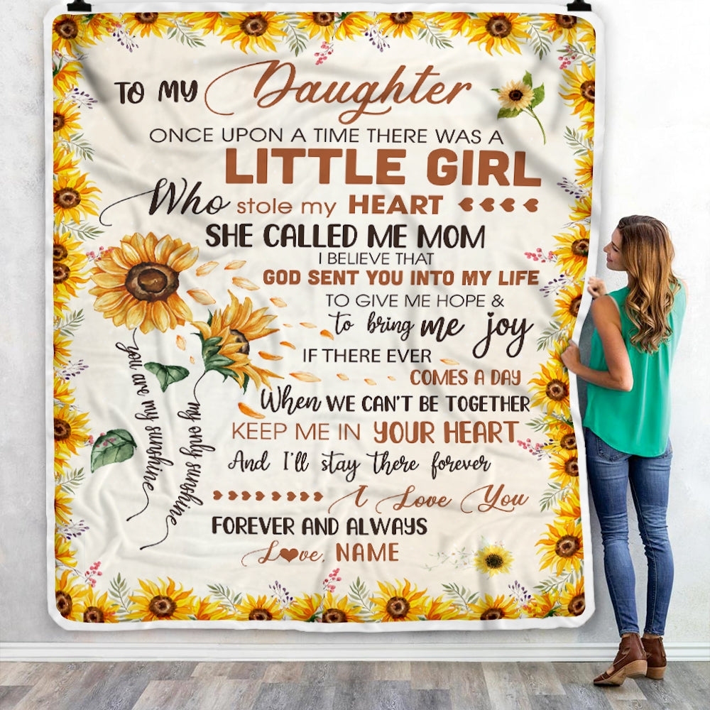 Personalized To My Daughter Blanket from Mom Dad Sunflower Once Upon A Time There Was A Little Girl Birthday Christmas Customized Fleece Blanket | siriusteestore