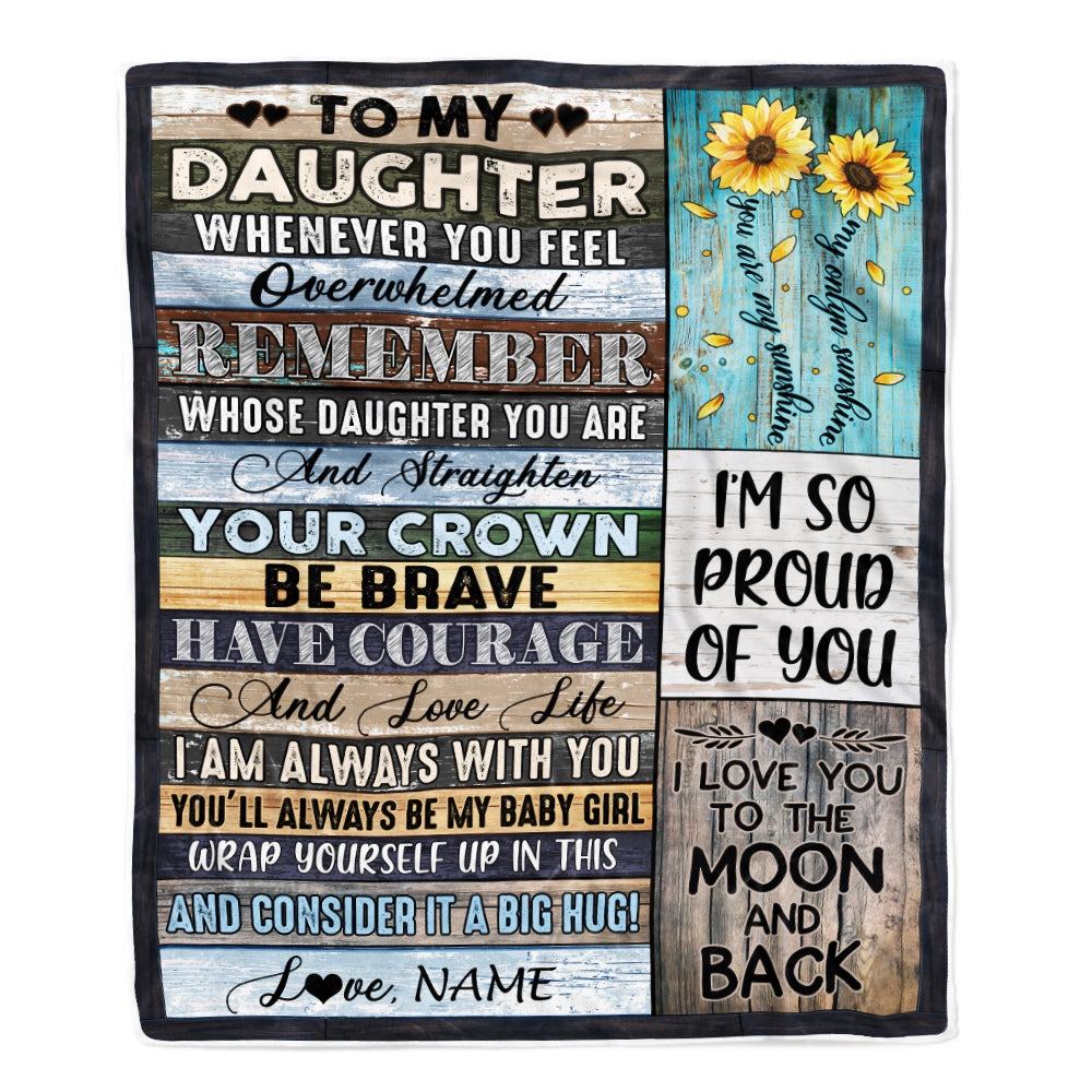 Personalized To My Daughter Blanket from Mom Dad Wood Whenever You Feel Overwhelmed Remember Whose Daughter Birthday Christmas Fleece Blanket | siriusteestore