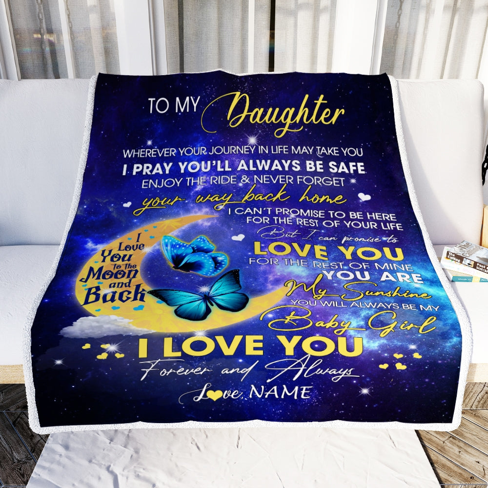 Personalized To My Daughter From Mom Dad Blanket You Are My Sunshine Butterfly Daughter Birthday Graduation Christmas Gift Bed Quilt Fleece Throw Blanket | siriusteestore