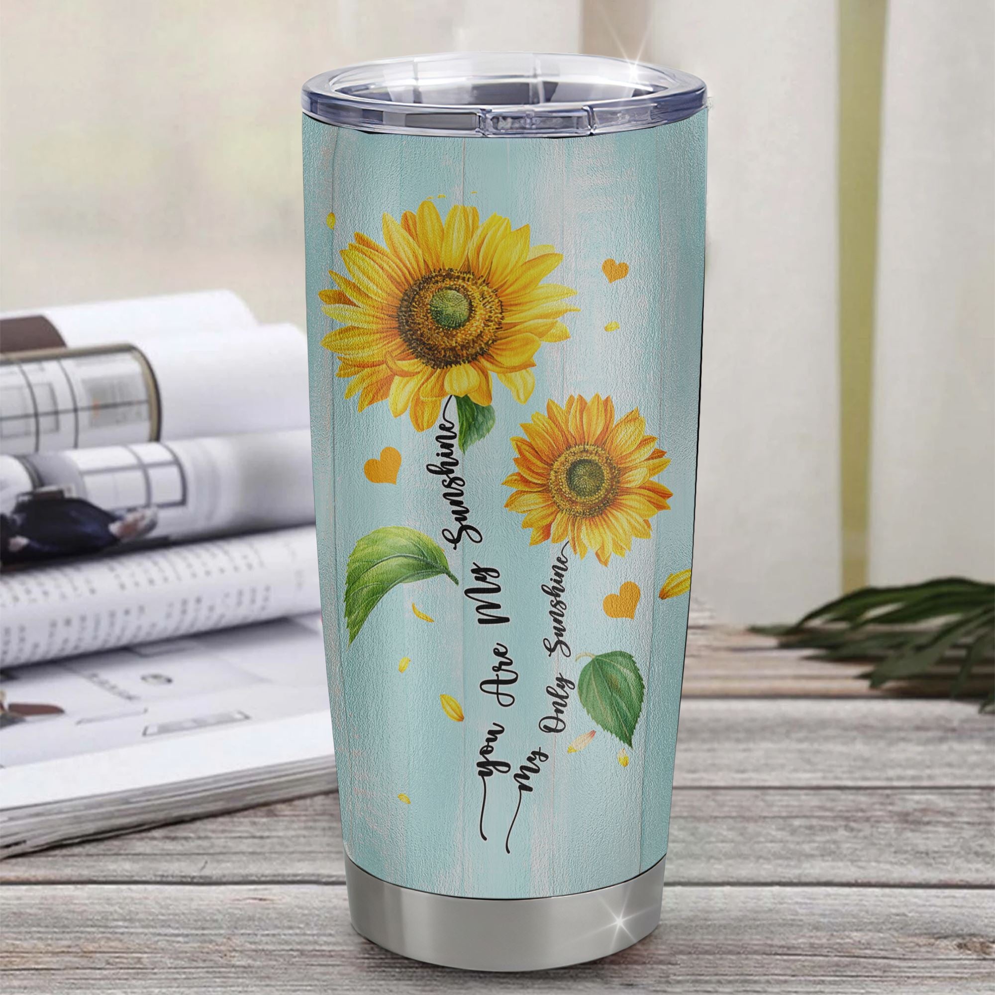 Personalized Sunflower Tumbler - Teal Sunflower Tumbler