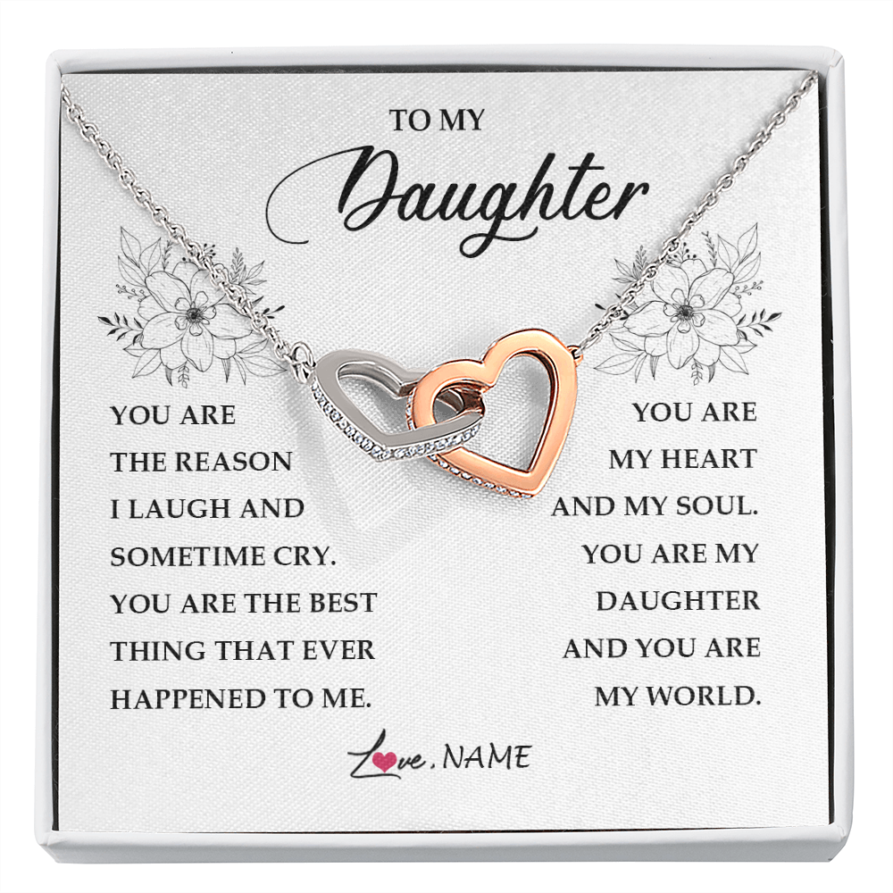 Interlocking Hearts Necklace | Personalized To My Daughter From Mom Dad You Are My Heart My And My Sould Daughter Jewelry Birthday Graduation Christmas Customized Gift Box Message Card | siriusteestore