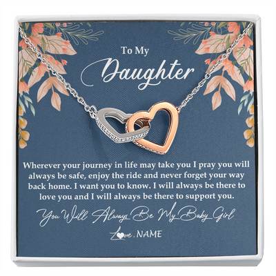 Interlocking Hearts Necklace | Personalized To My Daughter From Mom Dad You Will Always Be My Baby Girl Daughter Jewelry Birthday Graduation Christmas Customized Gift Box Message Card | siriusteestore