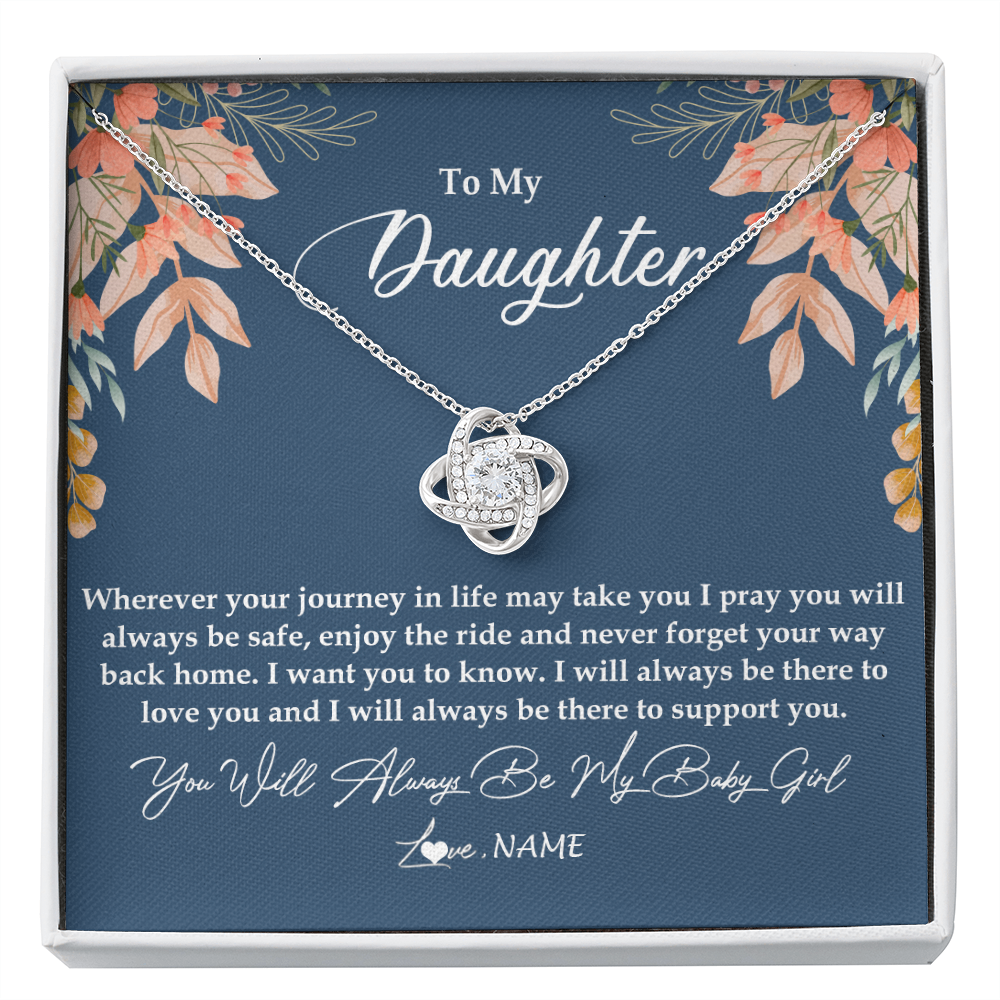 Love Knot Necklace | Personalized To My Daughter From Mom Dad You Will Always Be My Baby Girl Daughter Jewelry Birthday Graduation Christmas Customized Gift Box Message Card | siriusteestore