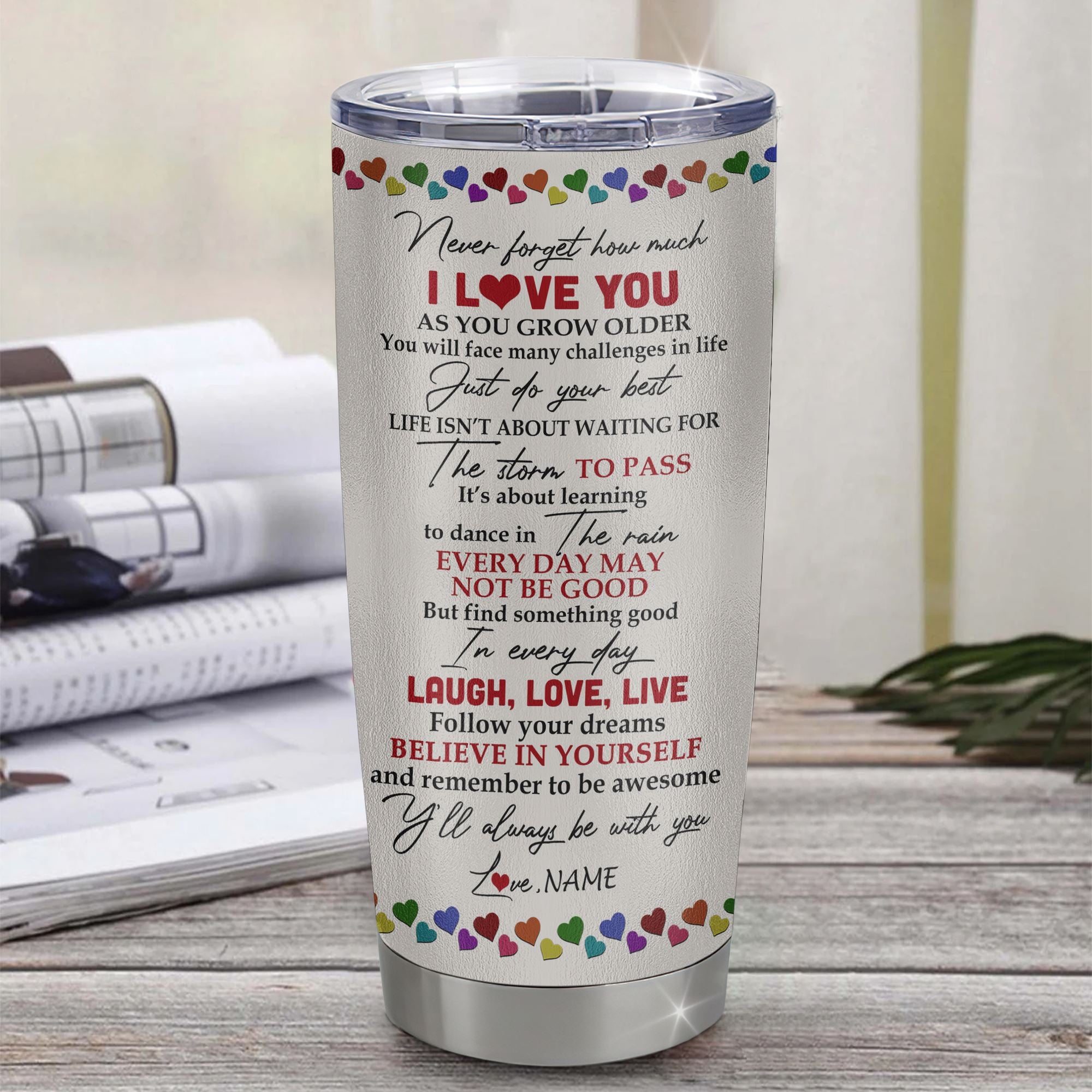 Personalized To My Daughter From Mom Mother Stainless Steel Tumbler Cup Colorful Tree Never Forget I Love You Daughter Birthday Graduation Christmas Travel Mug | siriusteestore