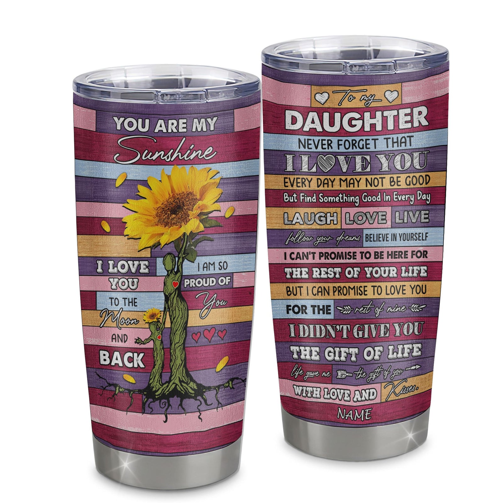 Personalized To My Daughter From Mom Mother Stainless Steel Tumbler Cup Wood Sunflower Never Forget I Love You Daughter Birthday Graduation Christmas Travel Mug | siriusteestore