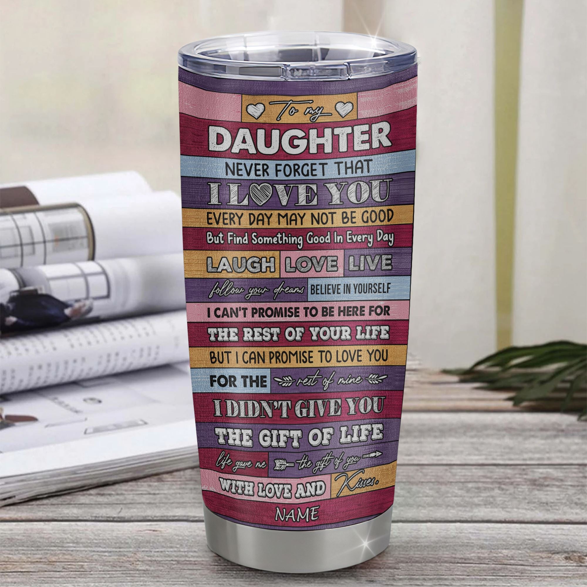 Personalized To My Daughter From Mom Mother Stainless Steel Tumbler Cup Wood Sunflower Never Forget I Love You Daughter Birthday Graduation Christmas Travel Mug | siriusteestore