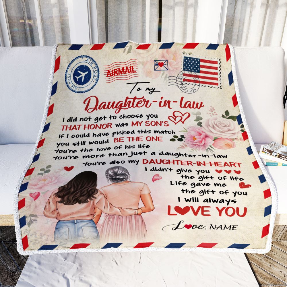 Personalized To My Daughter In Law Blanket From Mom Air Mail Future Daughter In Law Birthday Anniversary Wedding Day Christmas Customized Fleece Blanket | siriusteestore
