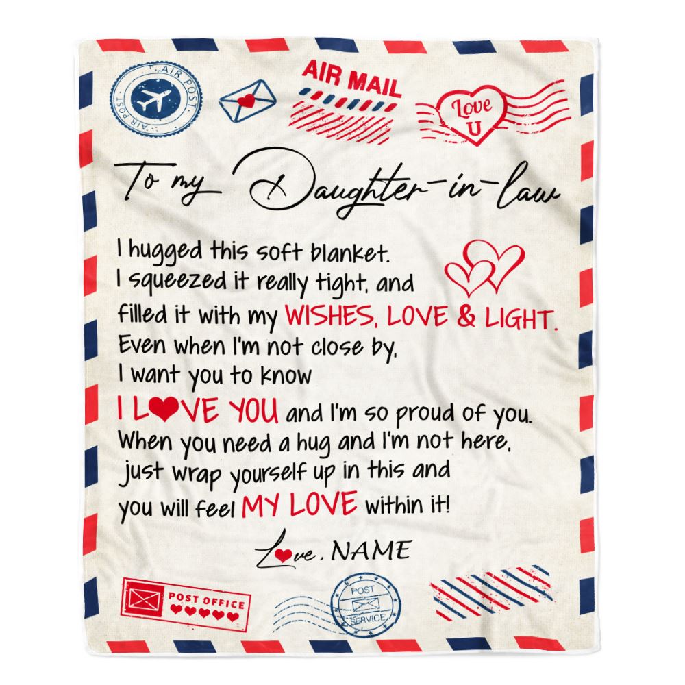 Personalized To My Daughter In Law Blanket From Mother In Law Air Mail Letter I Love You Daughter In Law Birthday Christmas Fleece Throw Blanket | siriusteestore