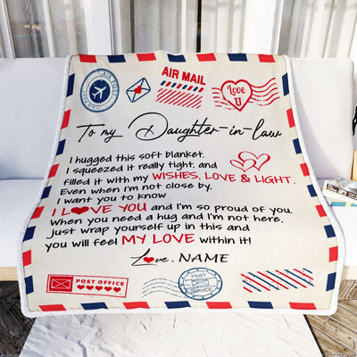 Personalized To My Daughter In Law Blanket From Mother In Law Air Mail Letter I Love You Daughter In Law Birthday Christmas Fleece Throw Blanket | siriusteestore