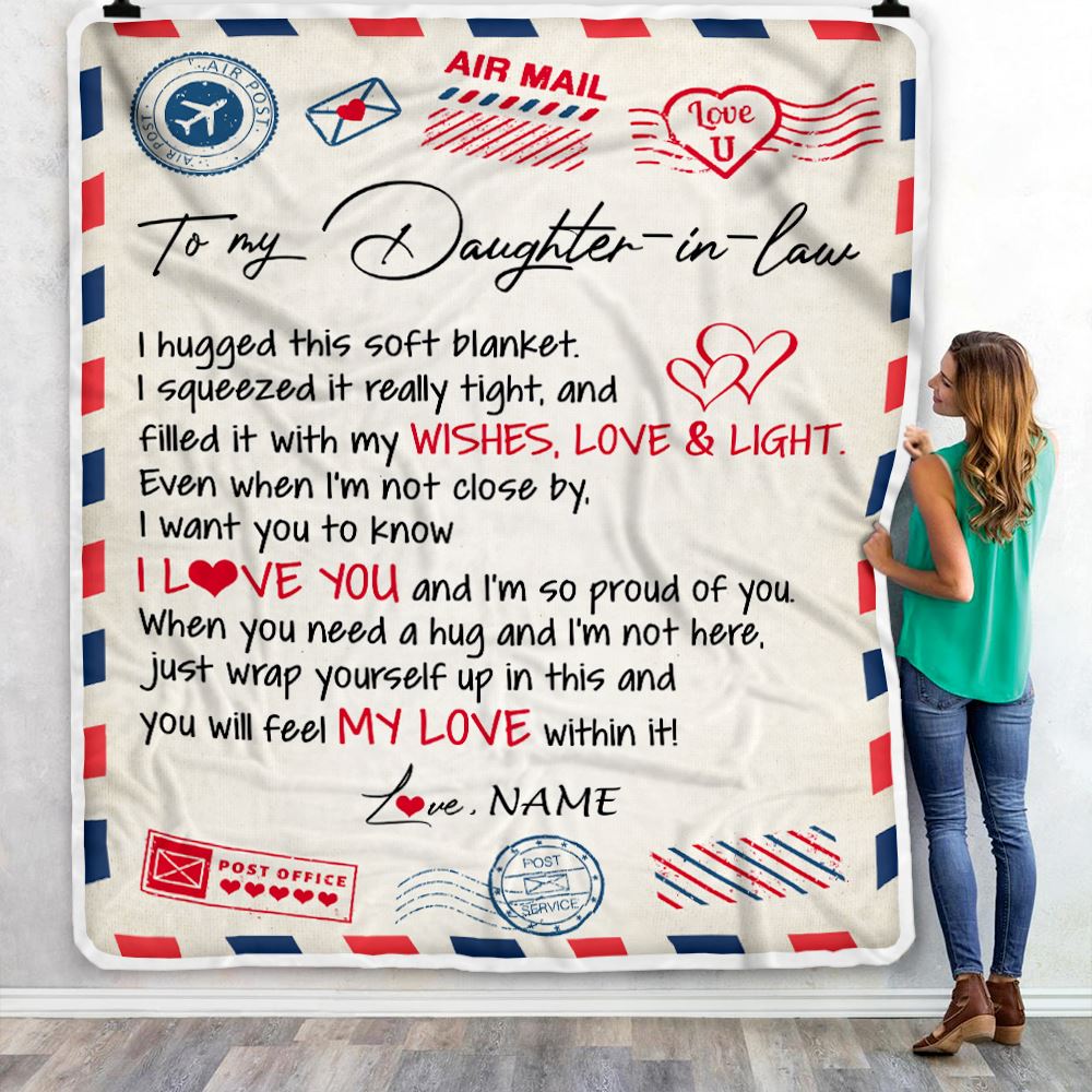 Personalized To My Daughter In Law Blanket From Mother In Law Air Mail Letter I Love You Daughter In Law Birthday Christmas Fleece Throw Blanket | siriusteestore