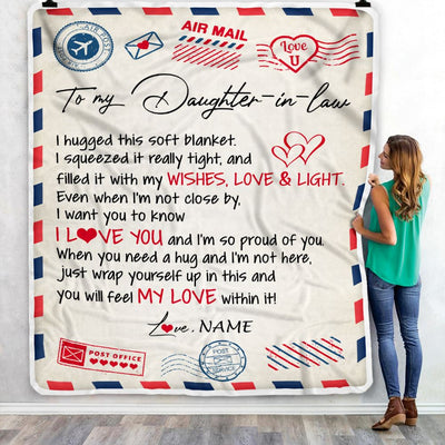 Personalized To My Daughter In Law Blanket From Mother In Law Air Mail Letter I Love You Daughter In Law Birthday Christmas Fleece Throw Blanket | siriusteestore