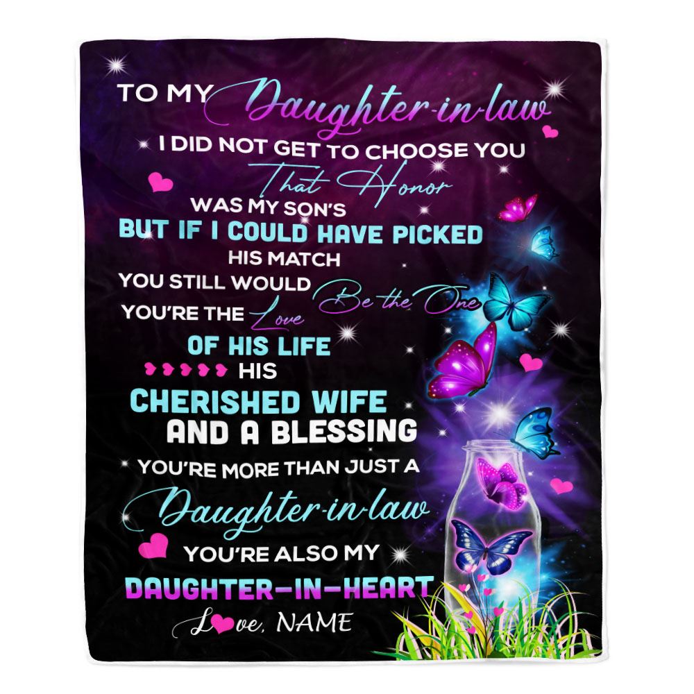 Personalized To My Daughter In Law Blanket From Mother In Law Butterfly Christmas Birthday Pregnant Wedding Day Anniversary Christmas Customized Fleece Blanket | siriusteestore