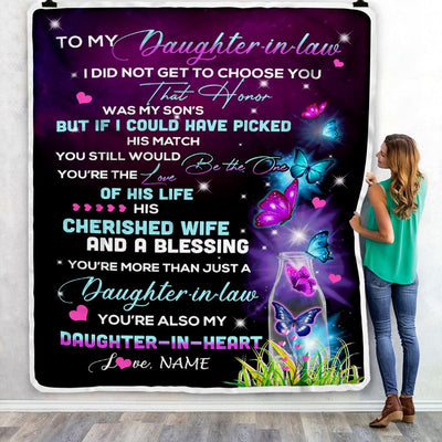 Personalized To My Daughter In Law Blanket From Mother In Law Butterfly Christmas Birthday Pregnant Wedding Day Anniversary Christmas Customized Fleece Blanket | siriusteestore