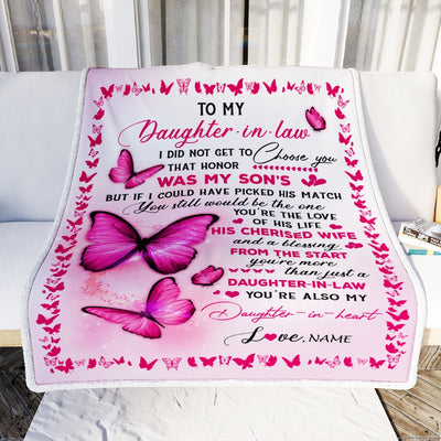 Personalized To My Daughter In Law Blanket From Mother In Law Butterfly Daughter In Law In My Heart Birthday Christmas Customized Fleece Throw Blanket | siriusteestore