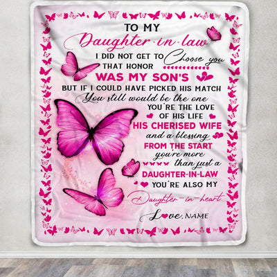 Personalized To My Daughter In Law Blanket From Mother In Law Butterfly Daughter In Law In My Heart Birthday Christmas Customized Fleece Throw Blanket | siriusteestore