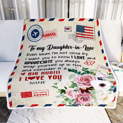 Personalized To My Daughter In Law Blanket From Mother In Law Floral Air Mail Letter I Love You Daughter In Law Birthday Christmas Fleece Throw Blanket | siriusteestore