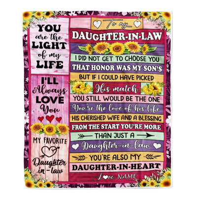 Personalized To My Daughter In Law Blanket From Mother In Law Sunflower My Favorite Daughter In Law Wedding Anniversary Day Christmas Customized Fleece Blanket | siriusteestore