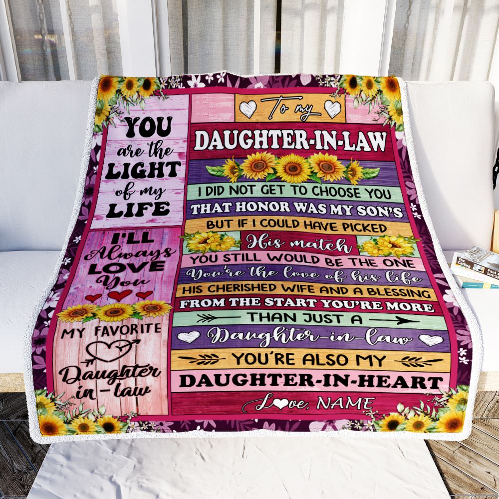 Personalized To My Daughter In Law Blanket From Mother In Law Sunflower My Favorite Daughter In Law Wedding Anniversary Day Christmas Customized Fleece Blanket | siriusteestore