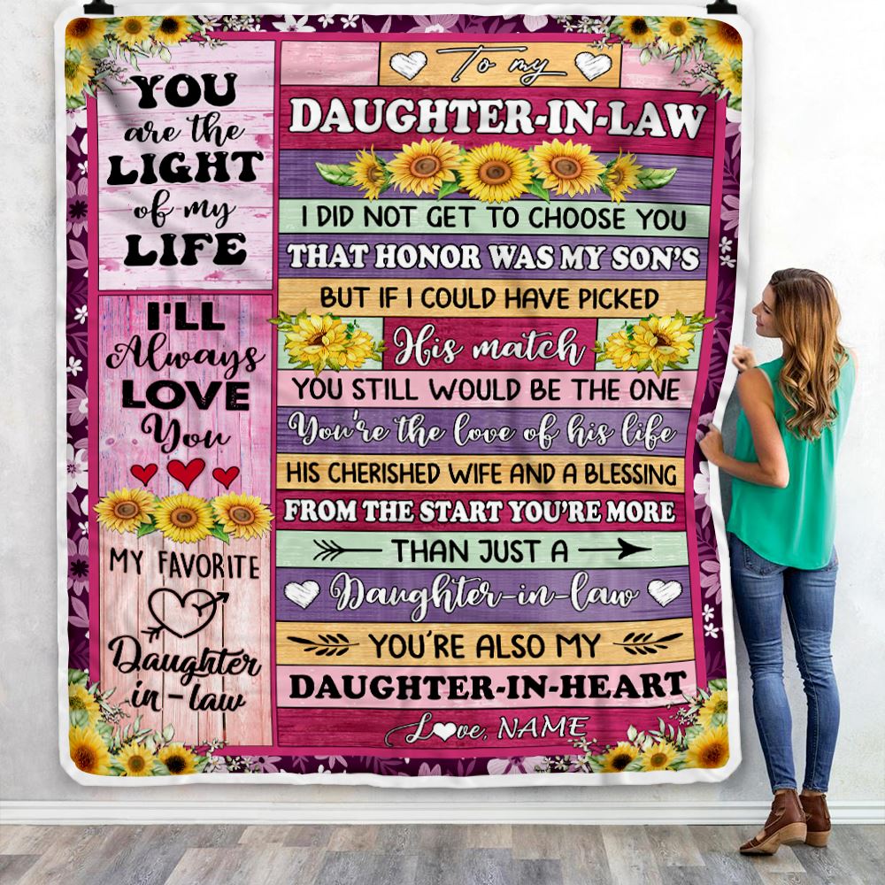 Personalized To My Daughter In Law Blanket From Mother In Law Sunflower My Favorite Daughter In Law Wedding Anniversary Day Christmas Customized Fleece Blanket | siriusteestore