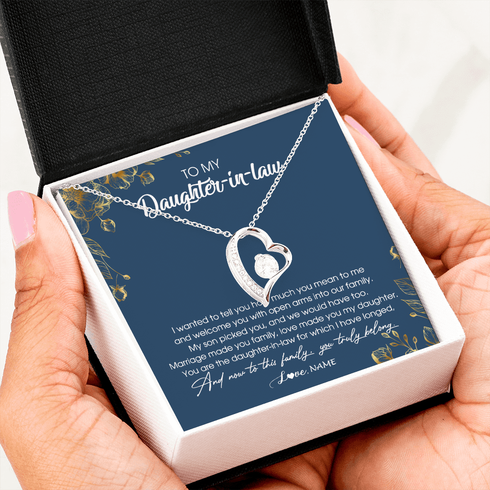 Forever Love Necklace | Personalized To My Daughter In Law Necklace Welcome Into Our Family Daughter In Law Her Wedding Day Jewelry Birthday Christmas Customized Gift Box Message Card | siriusteestore