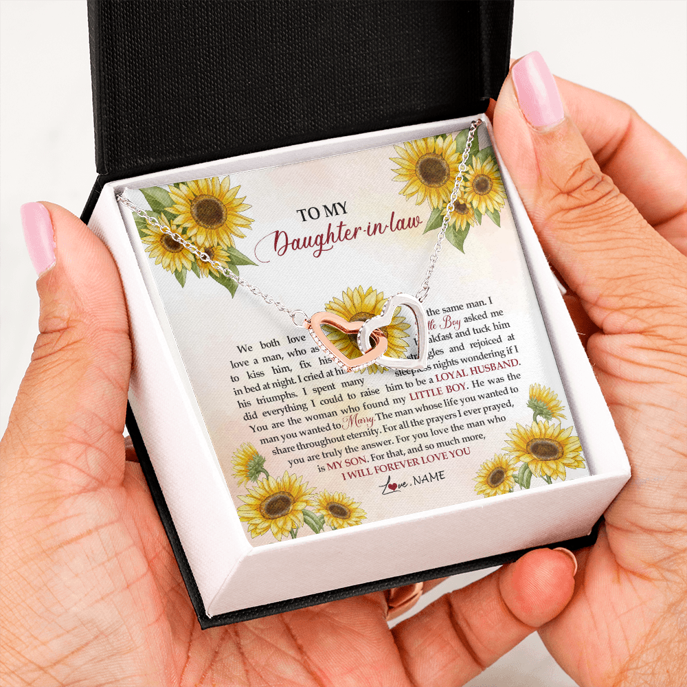 Interlocking Hearts Necklace | Personalized To My Daughter In Law Necklace from Mother In Law I Will Forever Love You Daughter In Law Jewelry Birthday Wedding Day Customized Message Card | siriusteestore