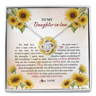 Love Knot Necklace | Personalized To My Daughter In Law Necklace from Mother In Law I Will Forever Love You Daughter In Law Jewelry Birthday Wedding Day Customized Message Card | siriusteestore