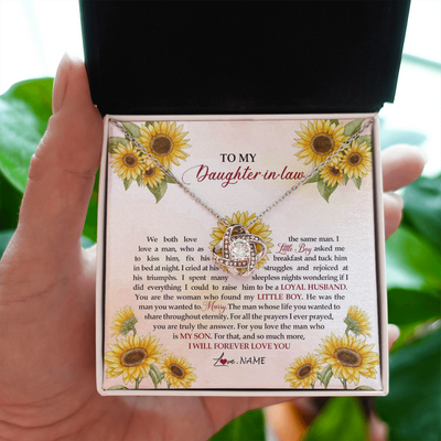 Love Knot Necklace | Personalized To My Daughter In Law Necklace from Mother In Law I Will Forever Love You Daughter In Law Jewelry Birthday Wedding Day Customized Message Card | siriusteestore