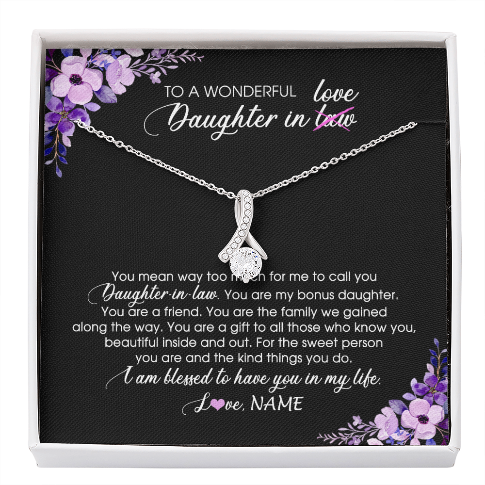 Alluring Beauty Necklace | Personalized To My Daughter In Law Necklace from Mother In Law You Are My Bonus Daughter Jewelry Birthday Wedding Day Christmas Customized Message Card | siriusteestore