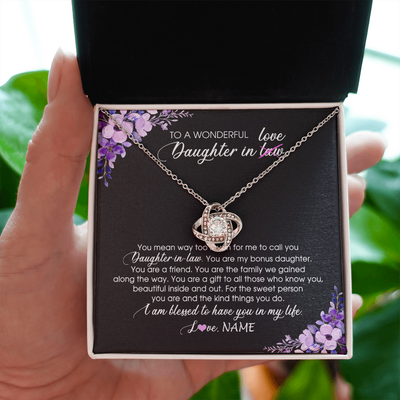 Love Knot Necklace | Personalized To My Daughter In Law Necklace from Mother In Law You Are My Bonus Daughter Jewelry Birthday Wedding Day Christmas Customized Message Card | siriusteestore