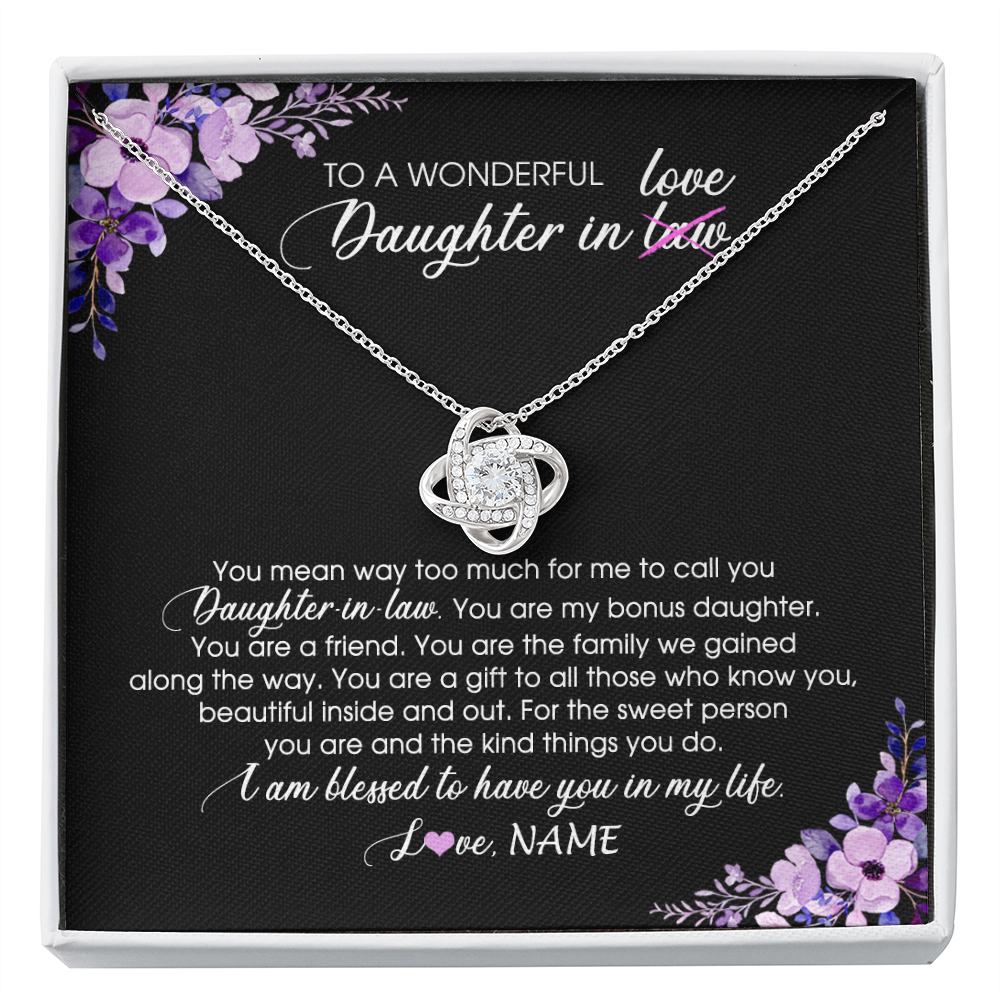 Love Knot Necklace | Personalized To My Daughter In Law Necklace from Mother In Law You Are My Bonus Daughter Jewelry Birthday Wedding Day Christmas Customized Message Card | siriusteestore