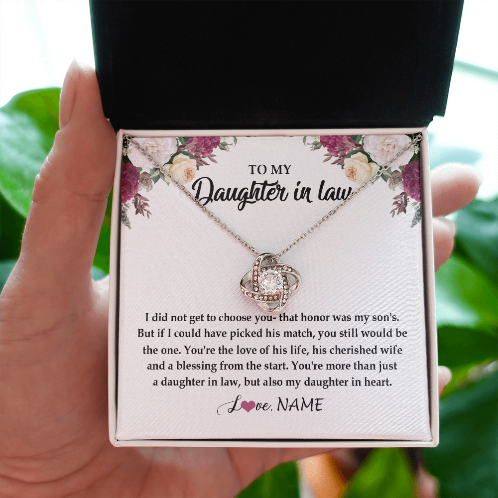 Love Knot Necklace | Personalized To My Daughter In Law Necklace from Stepmom Stepmother You're More Than Just A Daughter In Law Birthday Jewelry Customized Gift Box Message Card | siriusteestore