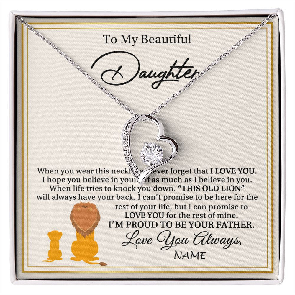 Forever Love Necklace | Personalized To My Daughter Necklace From Dad Father I'M Proud To Be Your Father Lion Daughter Birthday Graduation Christmas Customized Gift Box Message Card | siriusteestore