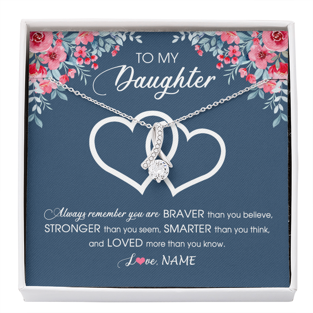 Alluring Beauty Necklace | Personalized To My Daughter Necklace From Dad Mom Braver Stronger Smarter Loved Daughter Jewelry Birthday Graduation Christmas Customized Message Card | siriusteestore