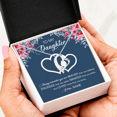 Forever Love Necklace | Personalized To My Daughter Necklace From Dad Mom Braver Stronger Smarter Loved Daughter Jewelry Birthday Graduation Christmas Customized Message Card | siriusteestore