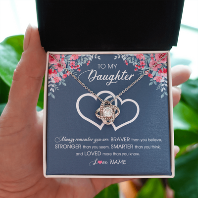 Love Knot Necklace | Personalized To My Daughter Necklace From Dad Mom Braver Stronger Smarter Loved Daughter Jewelry Birthday Graduation Christmas Customized Message Card | siriusteestore
