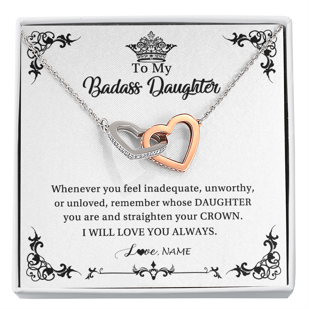Interlocking Hearts Necklace | Personalized To My Daughter Necklace From Dad Mom I Will Love You Always Daughter Jewelry Birthday Graduation Christmas Customized Message Card | siriusteestore
