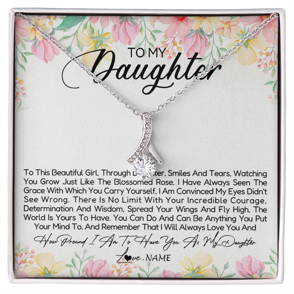 Alluring Beauty Necklace | Personalized To My Daughter Necklace From Dad Mom Mother To This Beautiful Girl Daughter Jewelry Birthday Graduation Christmas Customized Gift Box Message Card | siriusteestore