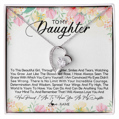 Forever Love Necklace | Personalized To My Daughter Necklace From Dad Mom Mother To This Beautiful Girl Daughter Jewelry Birthday Graduation Christmas Customized Gift Box Message Card | siriusteestore